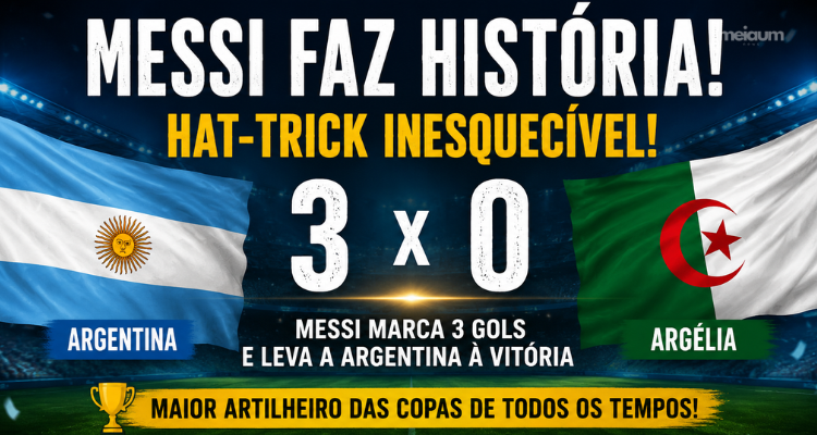 Messi faz história com hat-trick e leva Argentina à vitória sobre a Argélia na Copa do Mundo