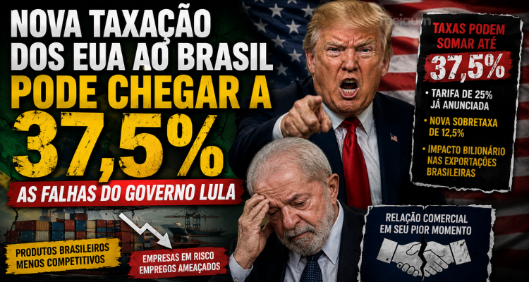 NOVA TAXAÇÃO DOS EUA CONTRA O BRASIL PODE CHEGAR A 37,5% E ACENDE ALERTA SOBRE A CONDUÇÃO DA POLÍTICA EXTERNA DO GOVERNO LULA