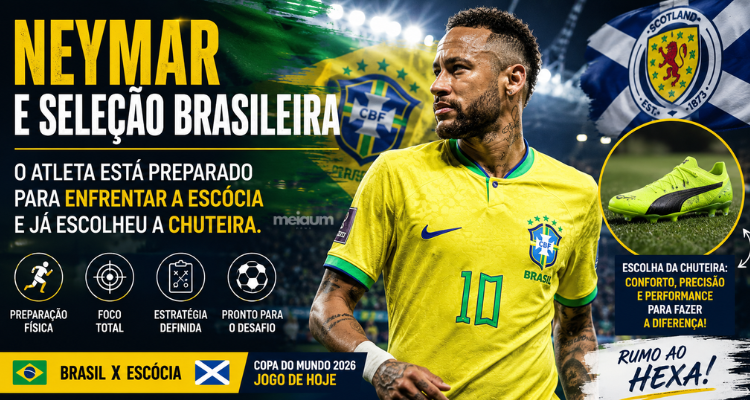 Neymar pronto para jogar: craque da Seleção Brasileira já definiu a chuteira para duelo contra a Escócia