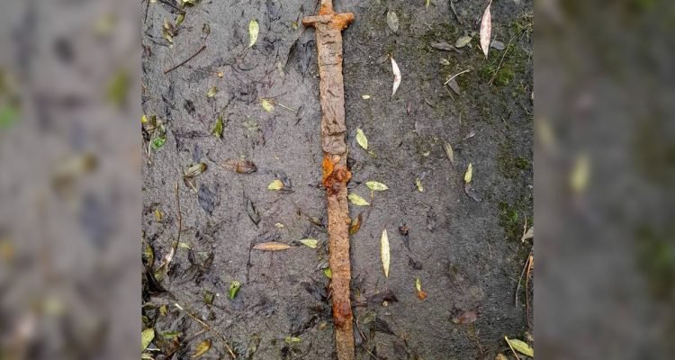 imagem colorida espada viking encontrada na inglaterra