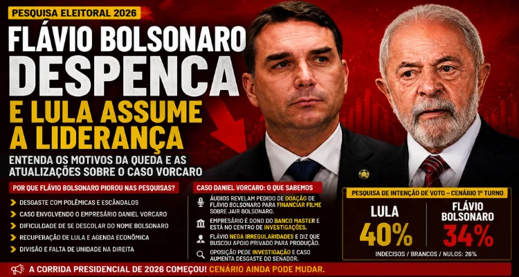 Flávio Bolsonaro perde força nas pesquisas e Lula retoma liderança na corrida presidencial