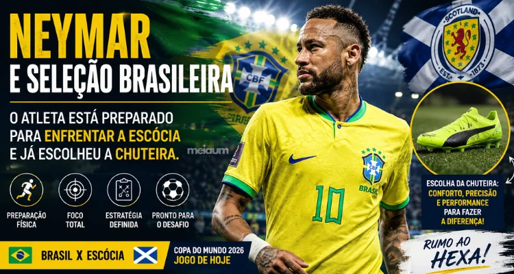 Neymar pronto para jogar: craque da Seleção Brasileira já definiu a chuteira para duelo contra a Escócia