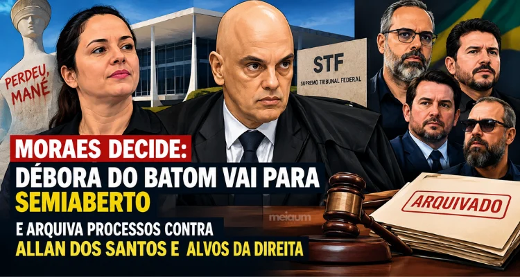 Ministro Alexandre de Moraes concede semiaberto a Débora do Batom e arquiva investigação contra Allan dos Santos